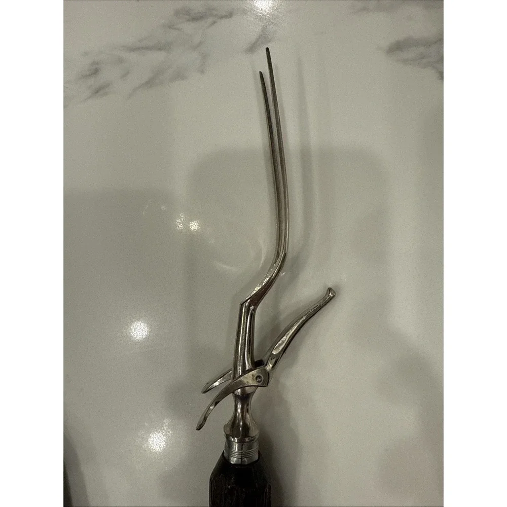 Vtg Russell Carving Set Stag Antler Horn Handle Stainless Knife Sharpener Fork